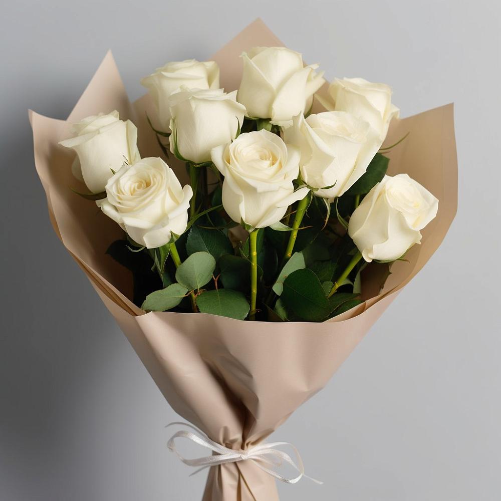 Букет 9 Белых роз Эдлесс Лав в Ливенке Воронежской области