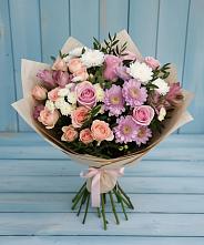 Букет цветов из:  Хризантемы, Розы и Альстромерии в Ливенке Воронежской области